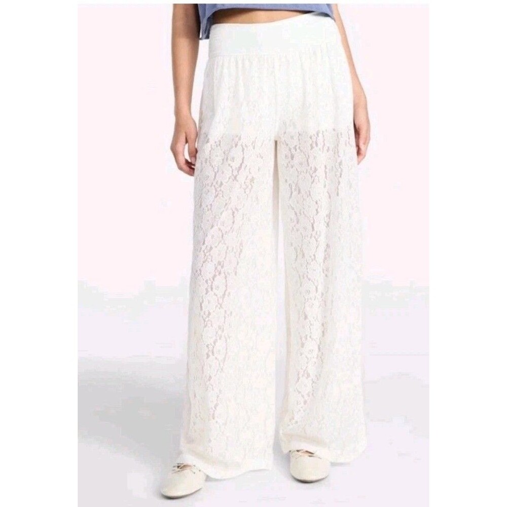 NWT Sz Large No Boundaries Womens Crochet Lace Pants White Lined